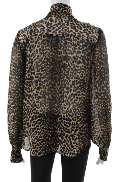 Paige Women Beige Silk V Neck Animal Print Long Sleeve Shirt Size S
