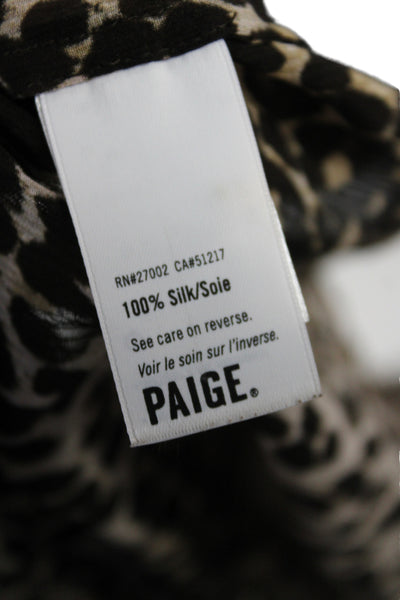 Paige Women Beige Silk V Neck Animal Print Long Sleeve Shirt Size S