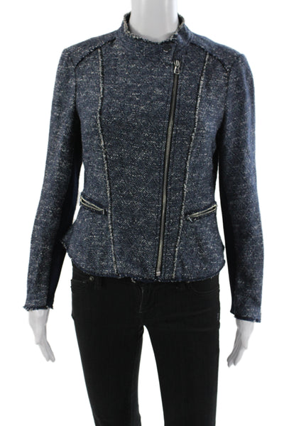 Rebecca Taylor Womens Biker Jacket Blue Argyle Zip Cotton Size 2