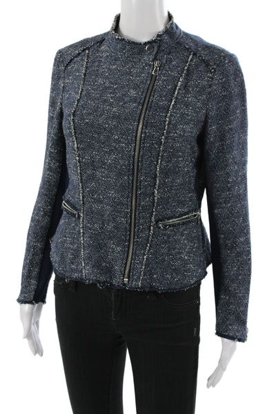 Rebecca Taylor Womens Biker Jacket Blue Argyle Zip Cotton Size 2