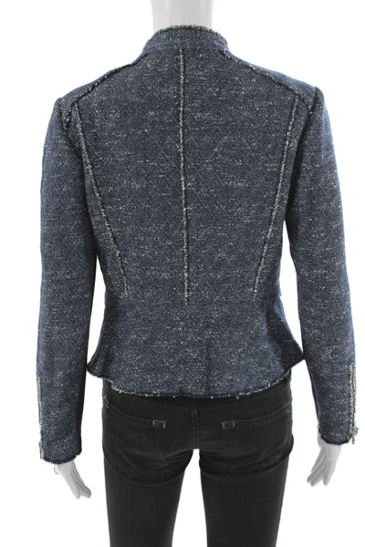 Rebecca Taylor Womens Biker Jacket Blue Argyle Zip Cotton Size 2