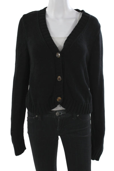 525 Womens Black V-Neck Cotton Cardigan Long Sleeve Size L