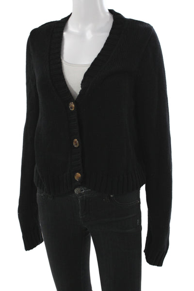 525 Womens Black V-Neck Cotton Cardigan Long Sleeve Size L