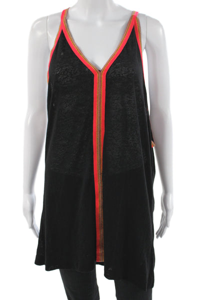 Pitusa Women Tank Dress Black V-Neck Sleeveless 50% Cotton Beach Size One Size