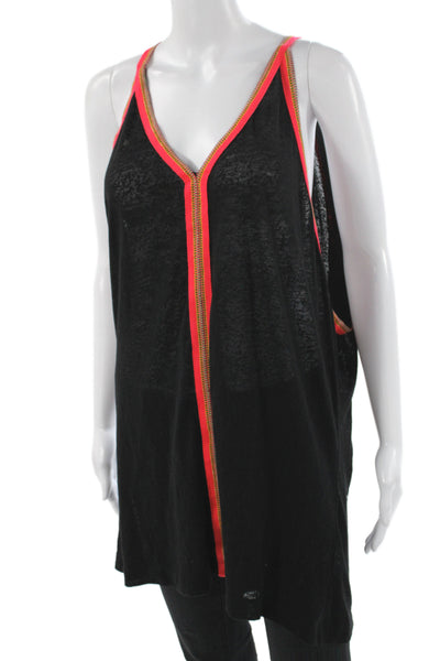 Pitusa Women Tank Dress Black V-Neck Sleeveless 50% Cotton Beach Size One Size