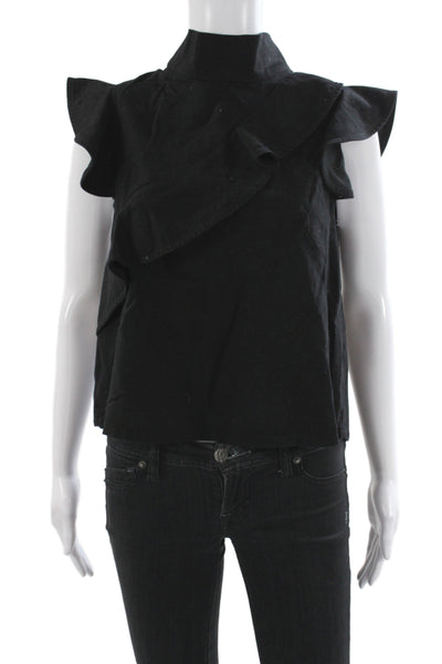 McGuire Women Cropped Blouse Black 100% Cotton High Neck Sleeveless Size S