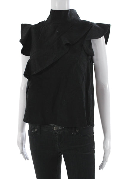 McGuire Women Cropped Blouse Black 100% Cotton High Neck Sleeveless Size S