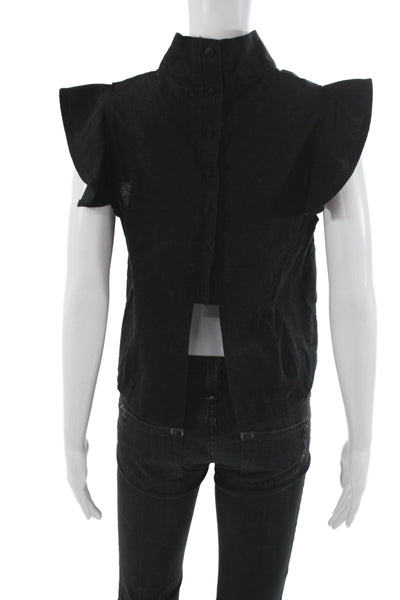 McGuire Women Cropped Blouse Black 100% Cotton High Neck Sleeveless Size S