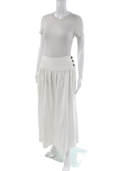 Free People Womens Boho Maxi Skirt White Cotton Button Size S