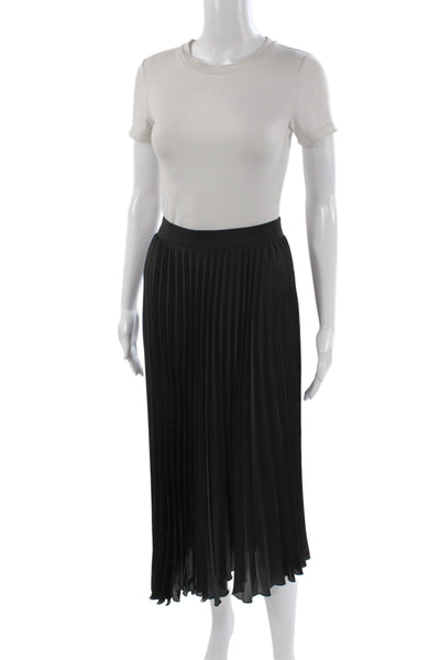 Zara Women Long Pleated Black Skirt Polyester Blend Size M