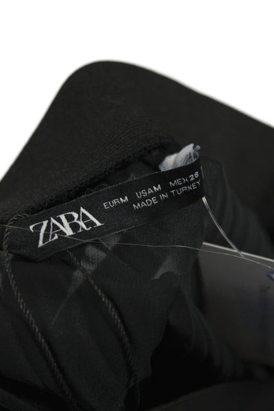 Zara Women Long Pleated Black Skirt Polyester Blend Size M