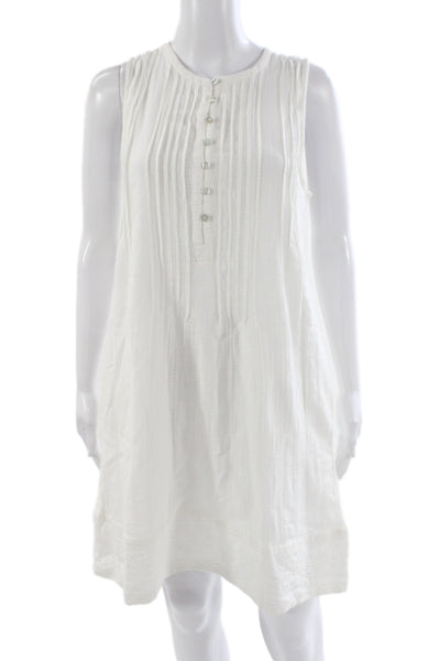 Faherty Womens Shift Dress White Henley Sleeveless Organic Cotton Size S