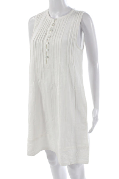 Faherty Womens Shift Dress White Henley Sleeveless Organic Cotton Size S
