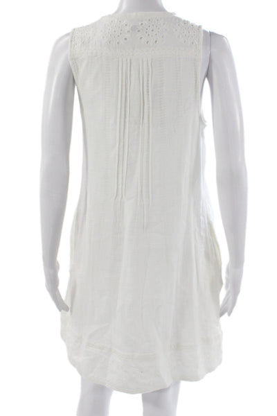 Faherty Womens Shift Dress White Henley Sleeveless Organic Cotton Size S