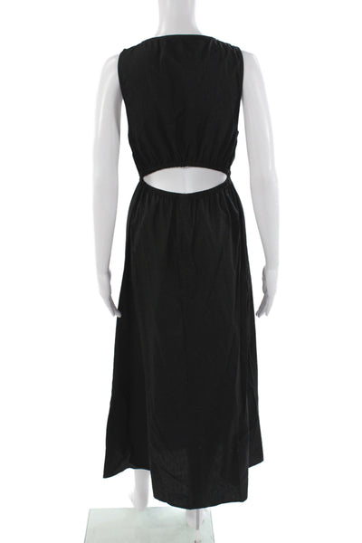 Zara Womens Maxi Dress Black V-Neck Sleeveless Solid Cotton Midi Casual Size M