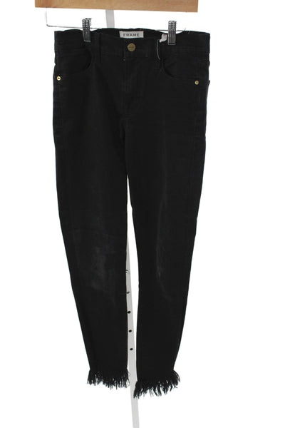 Frame Womens Cropped High Rise Black Cotton Jeans Button Closure Size 26