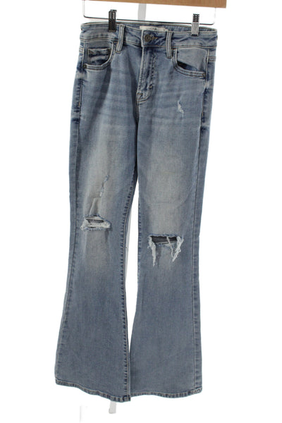 Hidden Womens Flared Jeans Blue High Rise Button Cotton Size 25