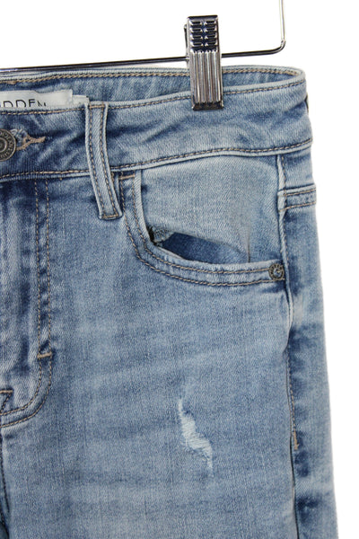 Hidden Womens Flared Jeans Blue High Rise Button Cotton Size 25