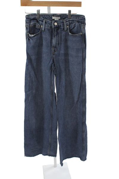 Good American Women Wide Leg Blue Jeans High Rise Button Cotton Blend Size 26