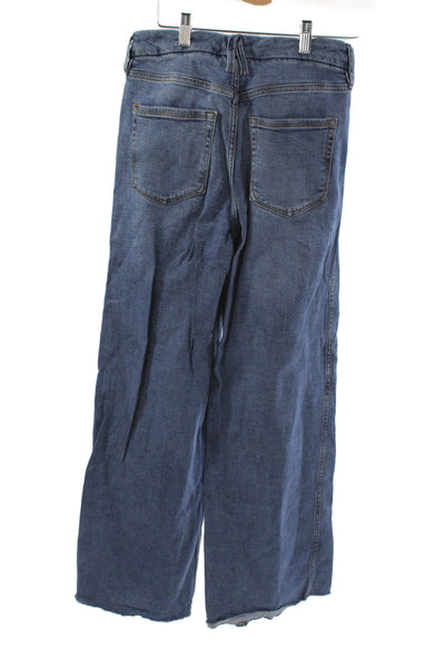 Good American Women Wide Leg Blue Jeans High Rise Button Cotton Blend Size 26