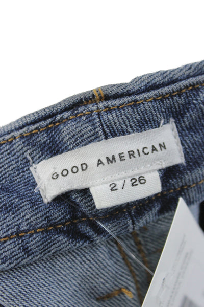 Good American Women Wide Leg Blue Jeans High Rise Button Cotton Blend Size 26