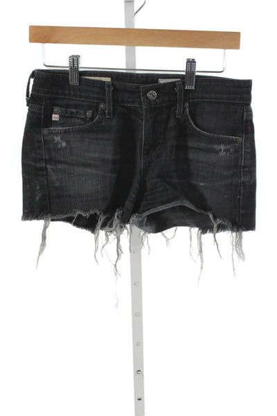 AG Adriano Goldschmied Women Distressed Black Cotton Denim Shorts Size 25