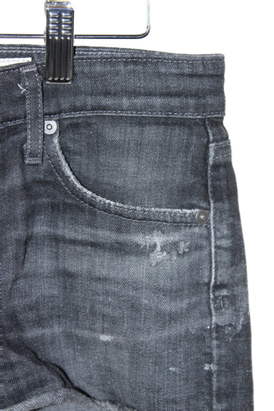 AG Adriano Goldschmied Women Distressed Black Cotton Denim Shorts Size 25