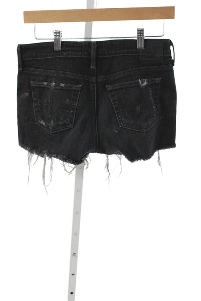 AG Adriano Goldschmied Women Distressed Black Cotton Denim Shorts Size 25