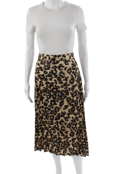 Just One Answer Women Pleated Animal Print Beige Skirt Polyester Size M