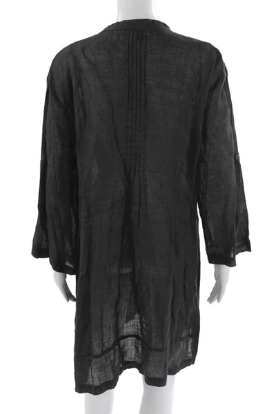 CP Shades Women Shift Linen V Neck Long Sleeve Black Mini Dress Size M