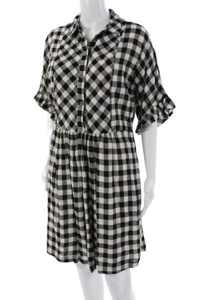 Porridge Anthropologie Women Shirt Dress Black Gingham Short Sleeve Size M