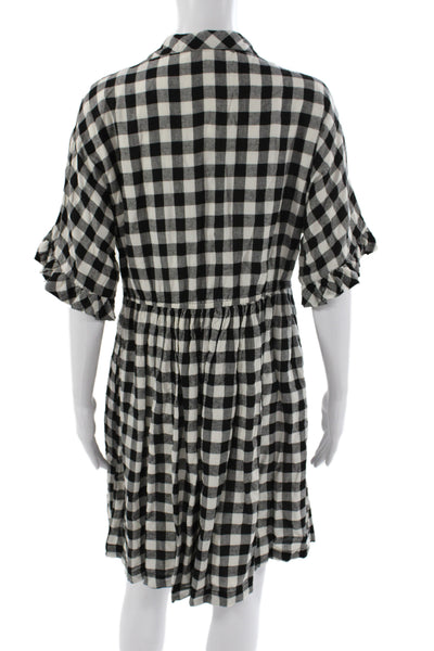 Porridge Anthropologie Women Shirt Dress Black Gingham Short Sleeve Size M