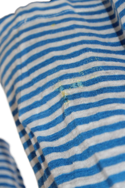 Joie Unisex Adults Blue Striped Linen Long Sleeve T-Shirt Round Neck Size M