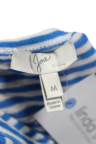 Joie Unisex Adults Blue Striped Linen Long Sleeve T-Shirt Round Neck Size M