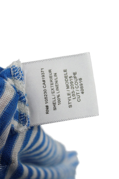 Joie Unisex Adults Blue Striped Linen Long Sleeve T-Shirt Round Neck Size M