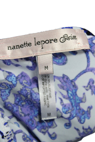 Nanette Lepore Women Kaftan Floral Blue V-Neck Lace Up 3/4 Sleeve Size M