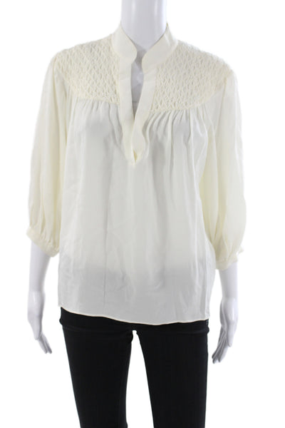 Frame Women Shirt Ivory Silk Round Neck Long Sleeve Size M