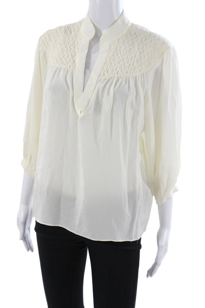 Frame Women Shirt Ivory Silk Round Neck Long Sleeve Size M