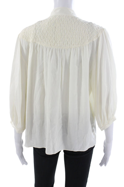 Frame Women Shirt Ivory Silk Round Neck Long Sleeve Size M