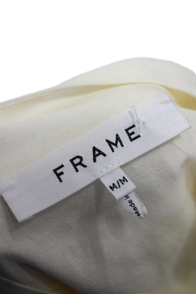 Frame Women Shirt Ivory Silk Round Neck Long Sleeve Size M