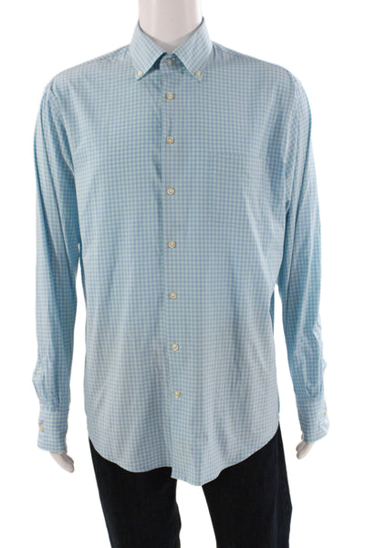 Peter Millar Men's Long Sleeves Button Down Blue Plaid Shirt Size L