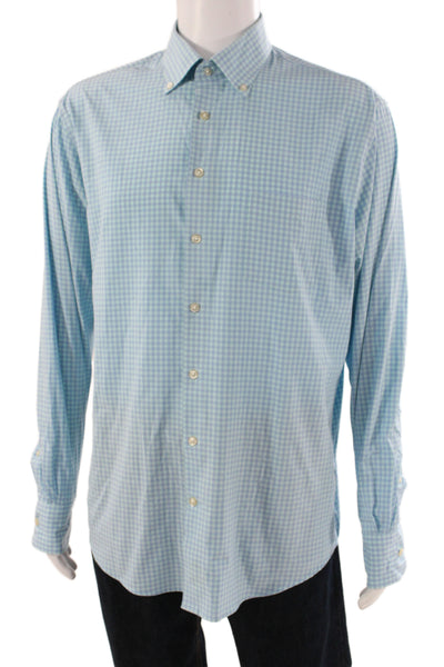 Peter Millar Men's Long Sleeves Button Down Blue Plaid Shirt Size L