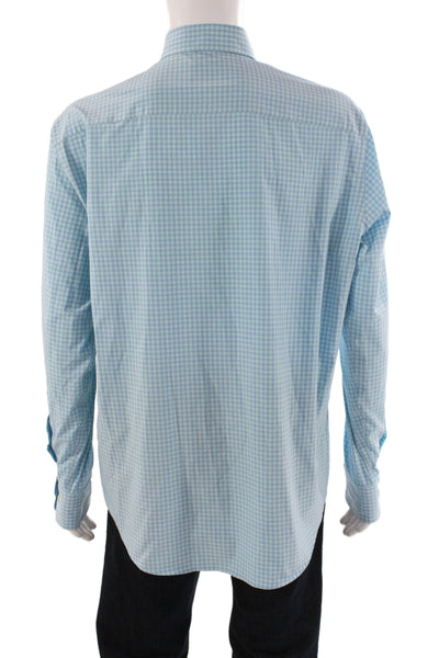 Peter Millar Men's Long Sleeves Button Down Blue Plaid Shirt Size L