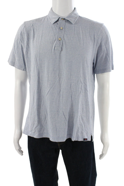 Faherty Mens Pullover Polo Shirt Blue Striped Short Sleeve Size L