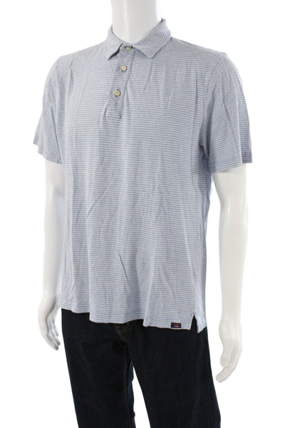 Faherty Mens Pullover Polo Shirt Blue Striped Short Sleeve Size L