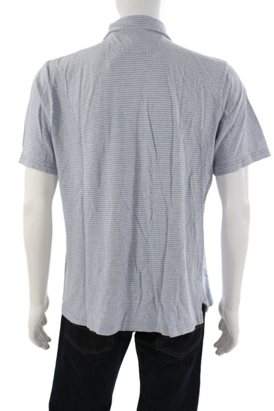 Faherty Mens Pullover Polo Shirt Blue Striped Short Sleeve Size L