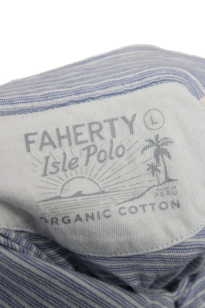 Faherty Mens Pullover Polo Shirt Blue Striped Short Sleeve Size L