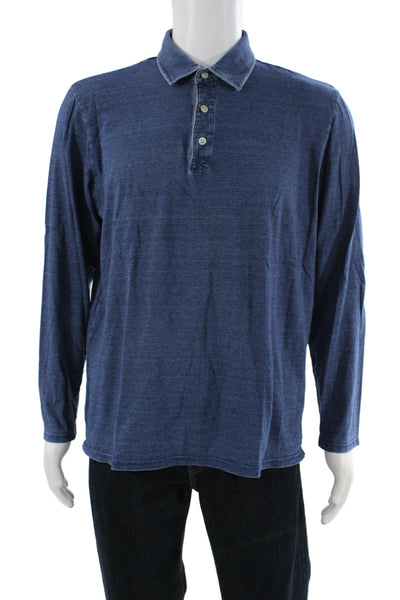 J. Mclaughlin Mens Striped Blue Long Sleeve Polo Shirt 100% Cotton Size L