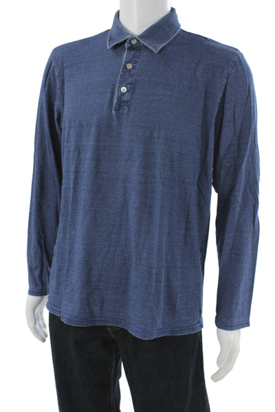 J. Mclaughlin Mens Striped Blue Long Sleeve Polo Shirt 100% Cotton Size L