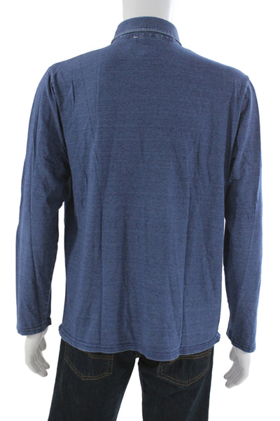 J. Mclaughlin Mens Striped Blue Long Sleeve Polo Shirt 100% Cotton Size L